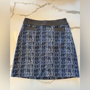 CAbi Blue Matrix Reina 21 Club Tweed Houndstooth Knit Skirt Size 6